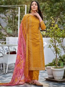 printed-mustard-cotton-un-stitched-suit-set